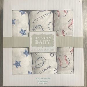 Hudson Baby 3 Swaddle Blankets Boys Brand New